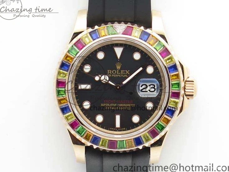 0209 GoodFit Yacht-Master 40mm 116695SATS BP Maker Best Edition Crystal Bezel On Black Rubber Strap Swiss ETA 3555